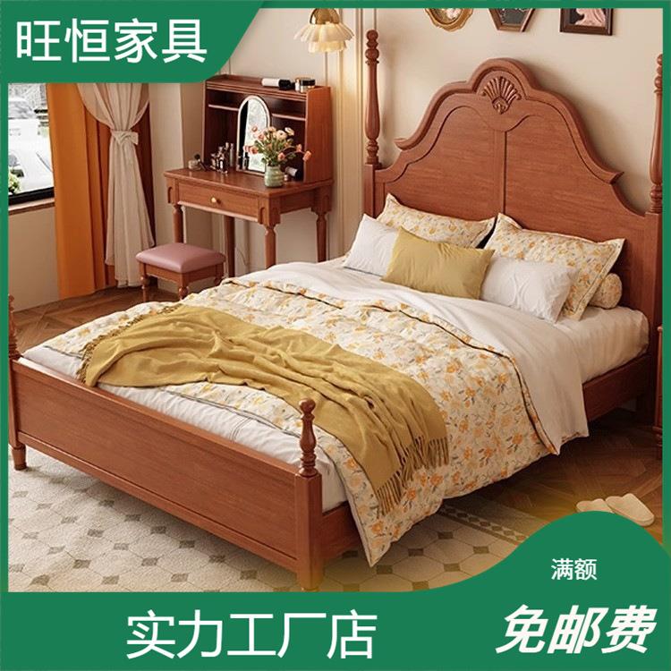 实木床美式安娜床中古风双人大床1.8米法式复古现代简约主卧婚床