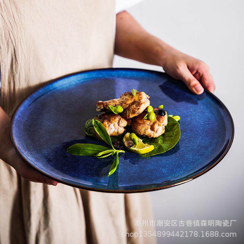 日式复古陶瓷西餐餐具牛排盘披萨盘意面盘甜点盘创意家用圆形平盘