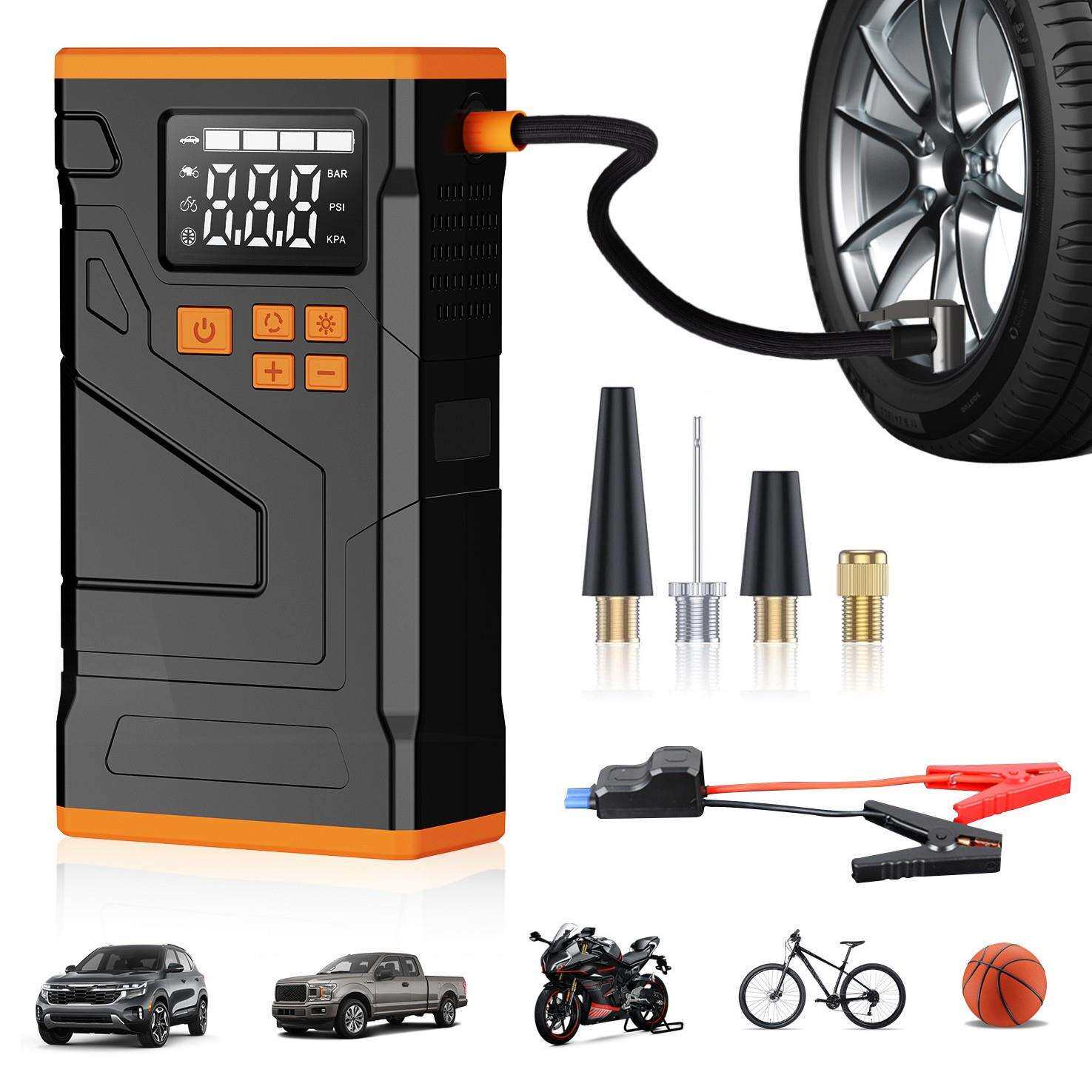 新款便携式汽车打气泵充气一体机便携式带开关按键LED灯显示