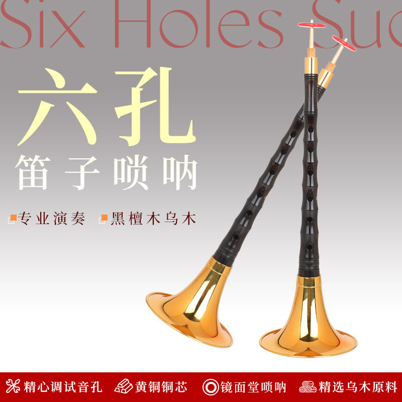 宏艺凤鸣黑檀唢呐6孔初学套装