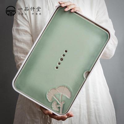 日式青璃釉干泡盘青瓷陶瓷蓄水储水式茶盘小套茶具沥水茶台送礼