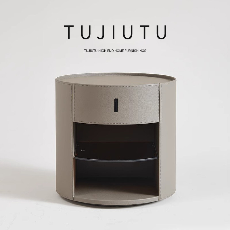 TUJIUTU意式圆形马鞍皮床头柜