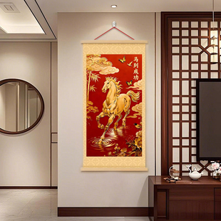2026马到成功客厅挂画玄关装饰画油画布高级感春节装饰马踏金蹄
