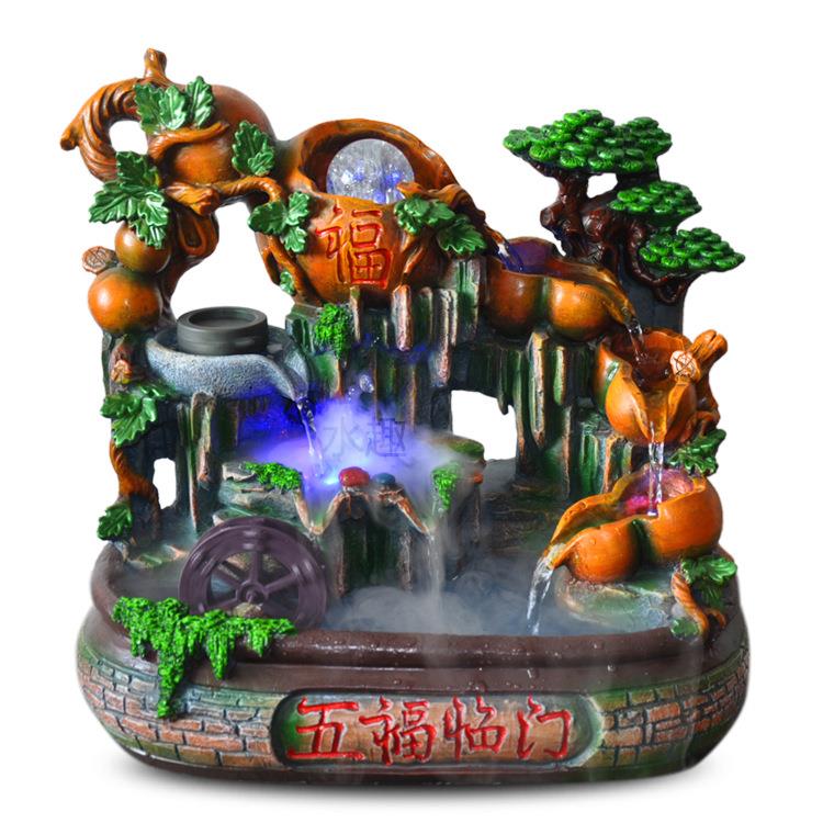 摆件流水葫芦工艺品五福临门树脂工艺品喷泉室内水景流水