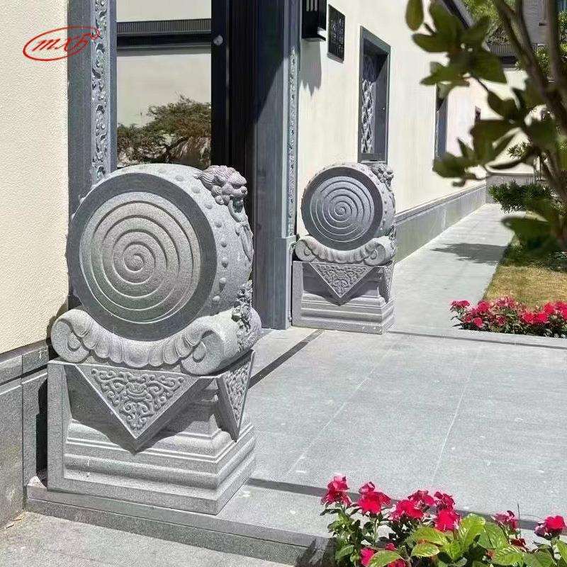 石雕门墩大理石抱鼓石一对花岗岩门墩中式狮子别墅庭院门口摆件