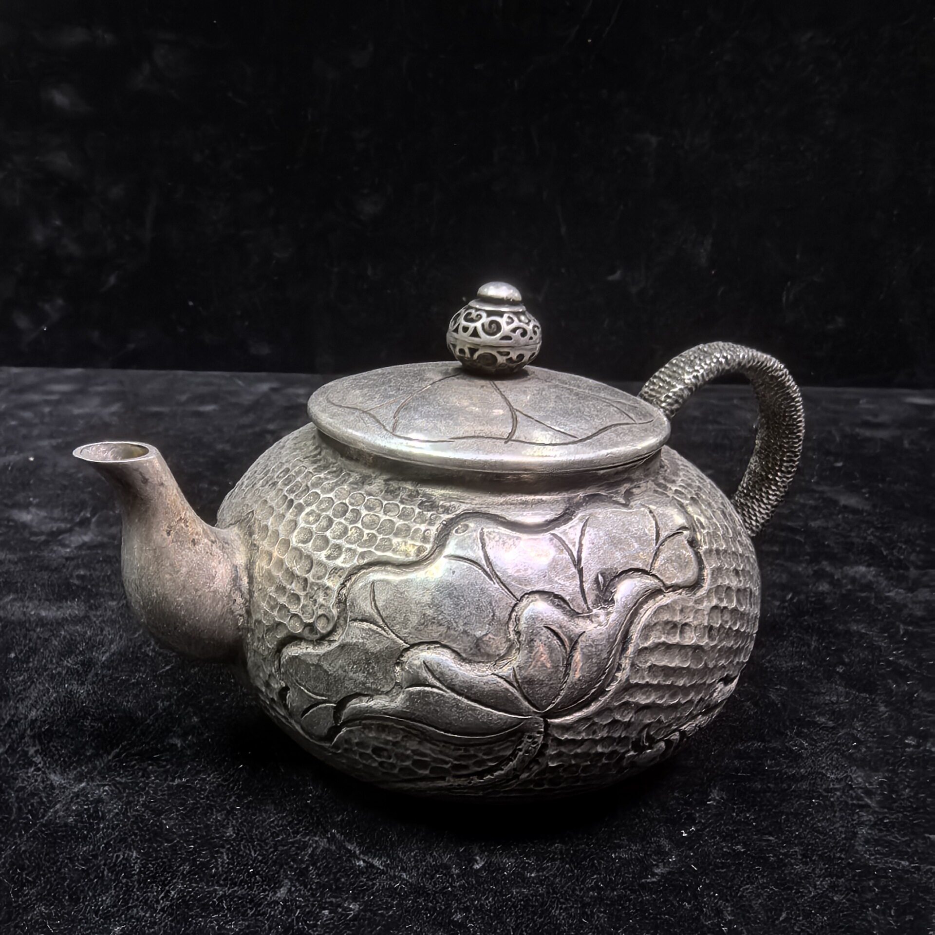 仿古做旧纯铜镀银茶壶摆件