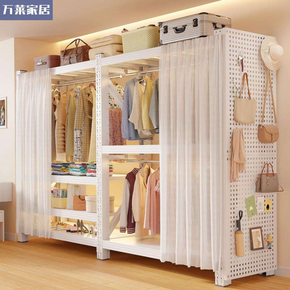 货架衣柜简易组装家用卧室出租房用金属框架收纳置物架落地衣帽架