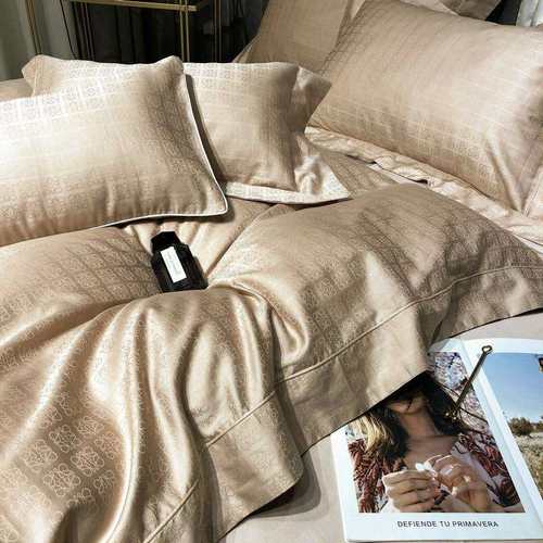 轻奢简约风100支长绒棉全棉提花四件套欧美式纯棉贡缎被套1.8床笠