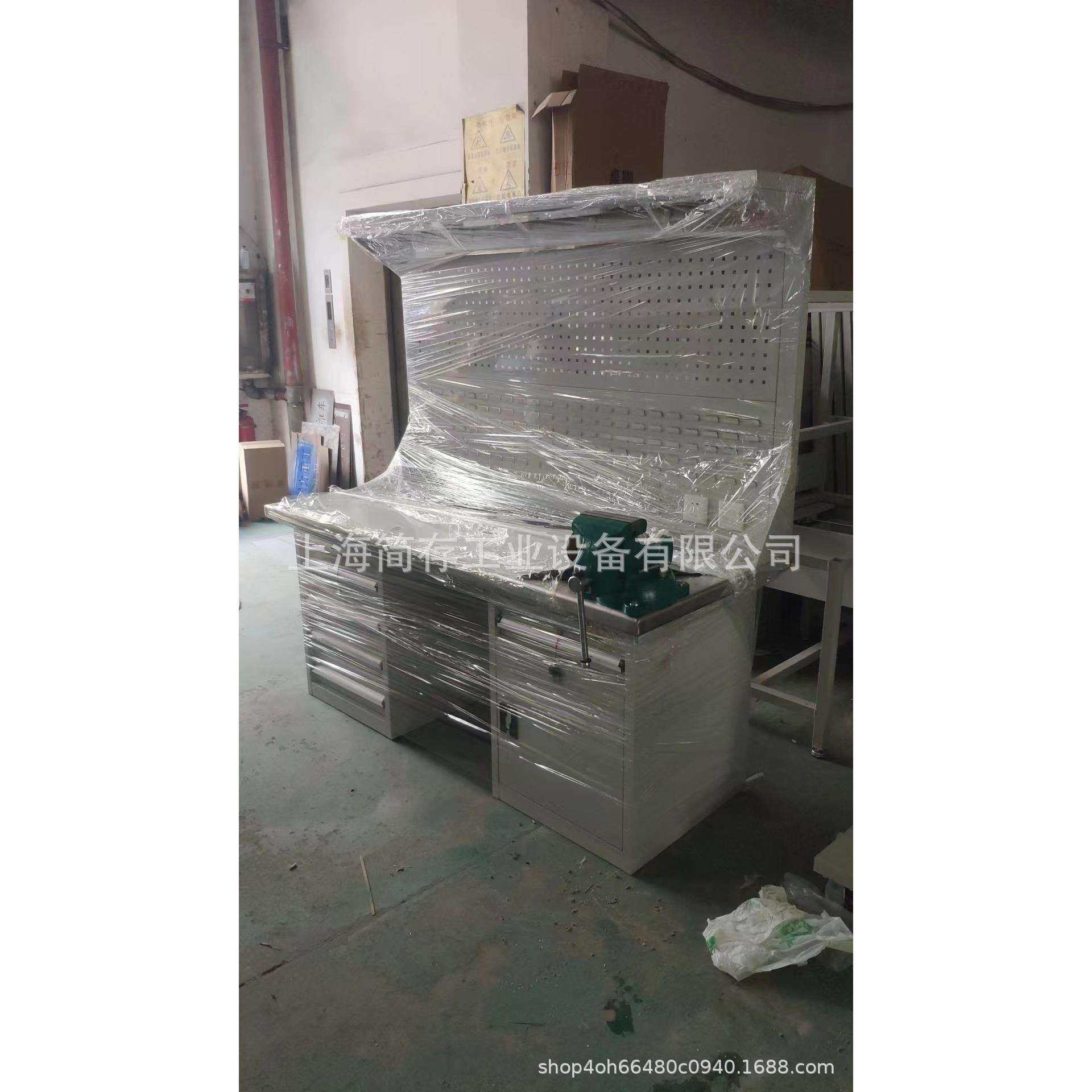 5.0不锈钢304重型铁板工作台双柜工作桌机械车间钳工挂板工作台