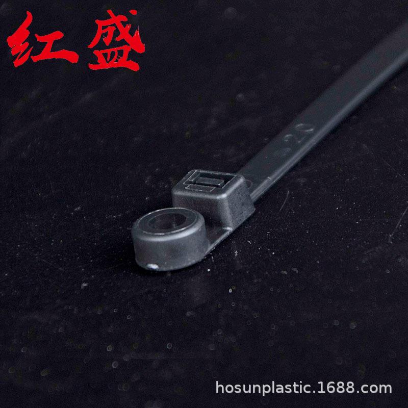 4.8*200螺丝安装式固定头扎带黑色M5孔径电线捆扎固定头尼龙扎带