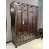 紫檀木四门衣柜实木中式 衣橱对开门古典储物家具简约复古收纳柜