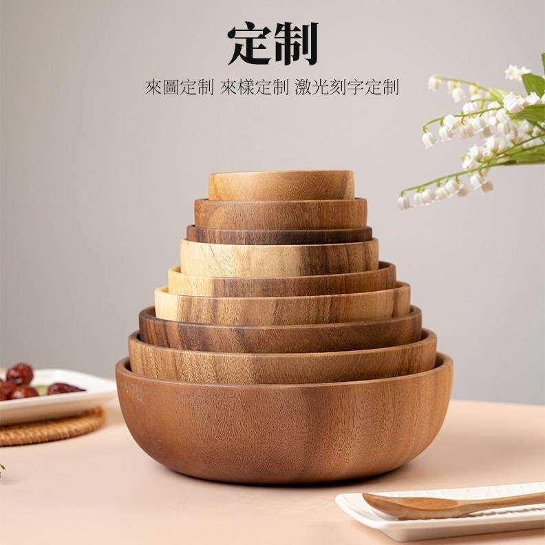 相思木碗整木加厚圆形沙拉碗平底木钵超大号汤碗饭碗木质