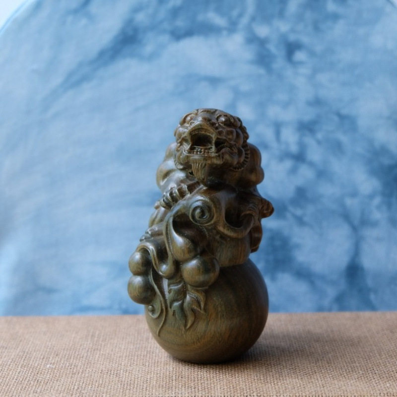 绿檀木雕葫芦貔貅随身把件
