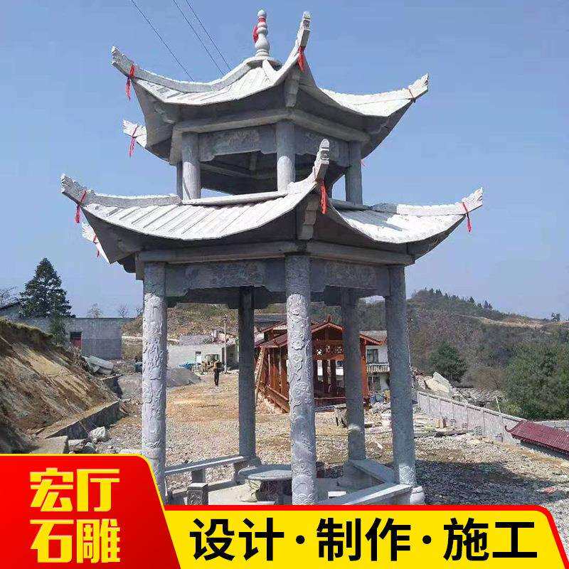 嘉祥石雕凉亭六角凉亭青石花岗岩石雕凉亭公园广场休息亭