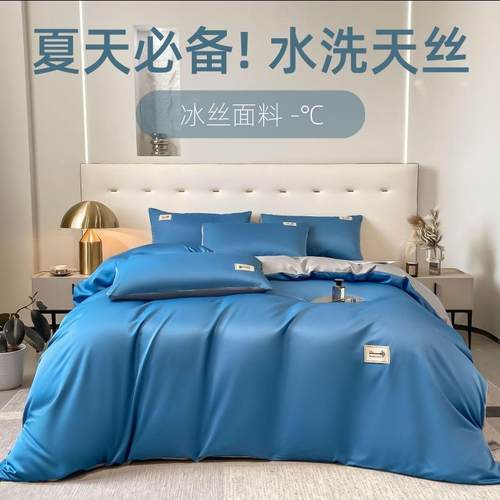 新款纯色60水洗天丝四件套简约时尚春夏凉感真丝床单被套床上用品