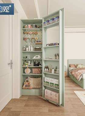 ttb自观客厅墙角柜绿色玄关柜靠墙复古棕高柜站立式化妆柜薄柜收