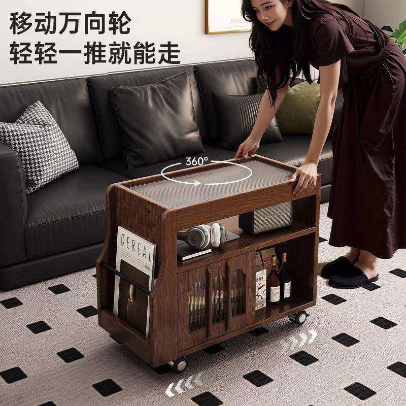 可移动边几沙发边柜侧柜小户型客厅中古风小推车多功能卧室小茶几
