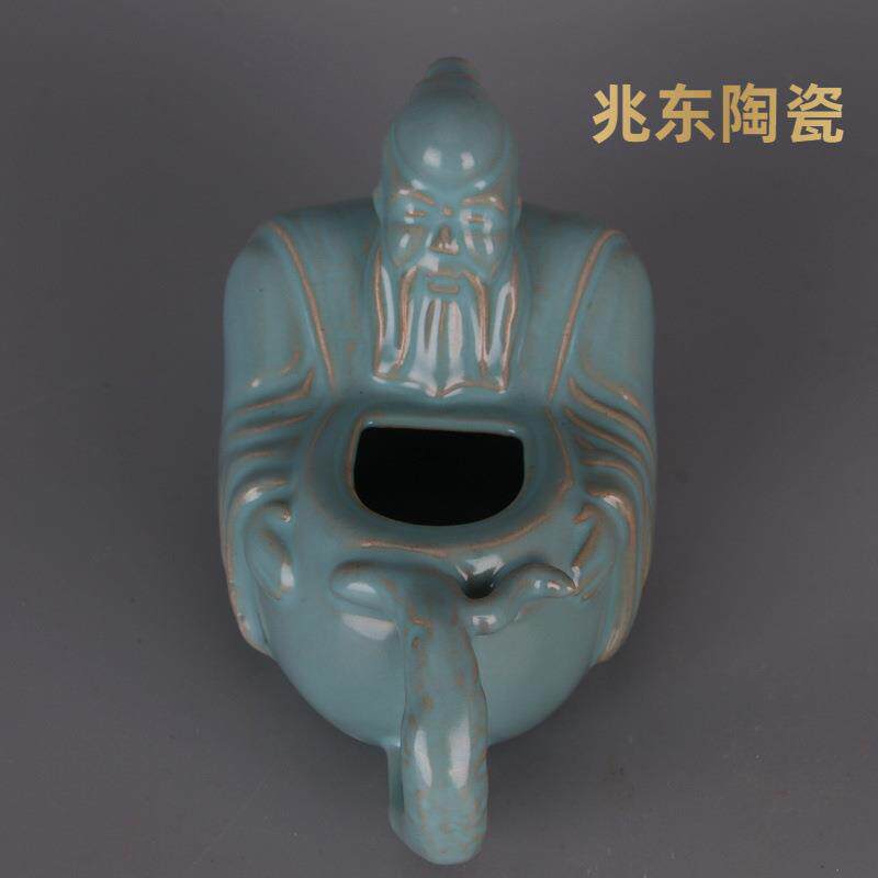 宋代汝窑天青釉寿星支钉壶做旧仿古防出土瓷器古玩古董收藏
