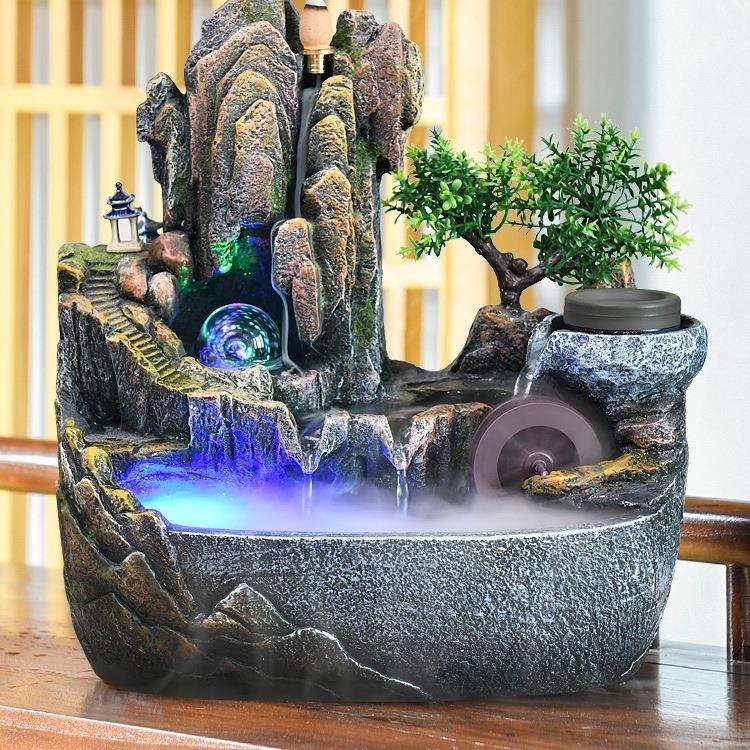 高山流水摆件假山景观喷泉客厅水车风水轮招财室内装饰品循环水景