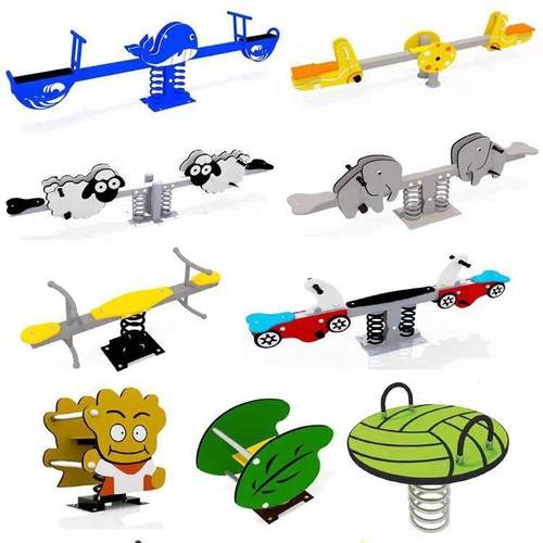 户外儿童双人四人跷跷板公园小区PE板弹簧摇摇乐景区防侧翻平衡