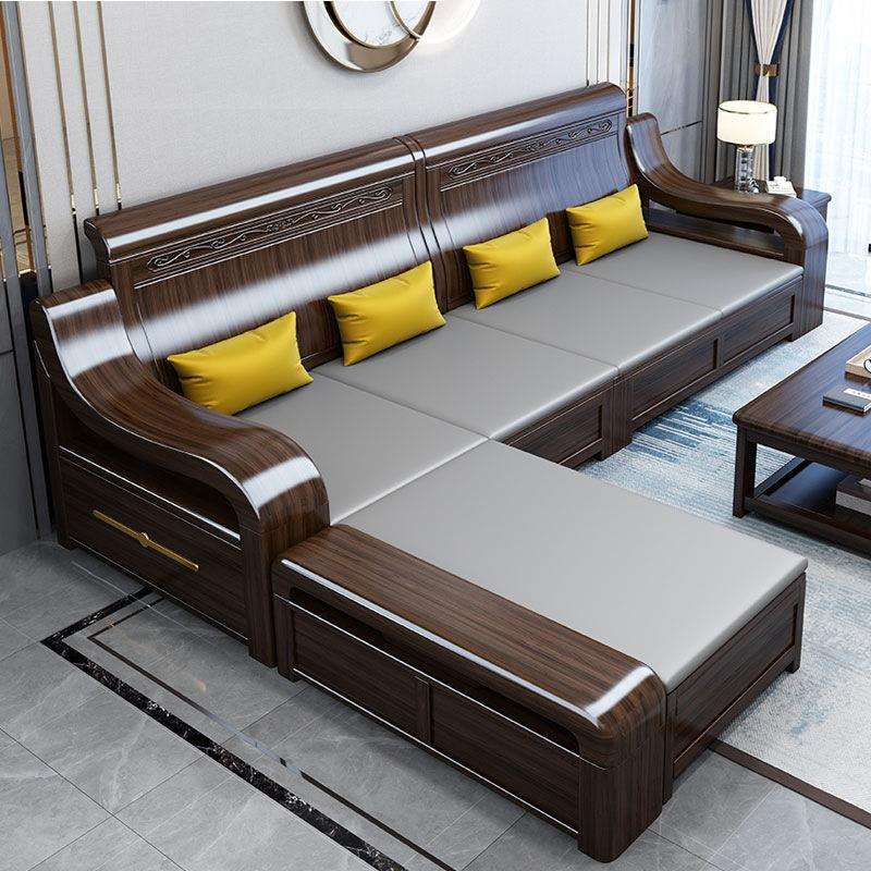 新中式实木沙发组合现代简约小户型客厅冬夏两用储物转角贵妃沙发