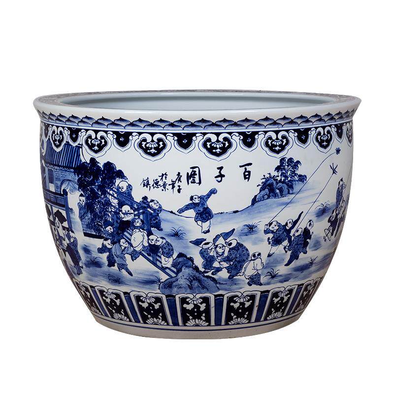 新款陶瓷庭院大缸独立式养鱼睡莲荷花缸大型青花山水缸家用造景落