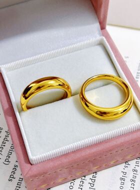 金店同款沙金亮面泥鳅背面包戒指男女仿金椭圆素圈轻奢高级感指环