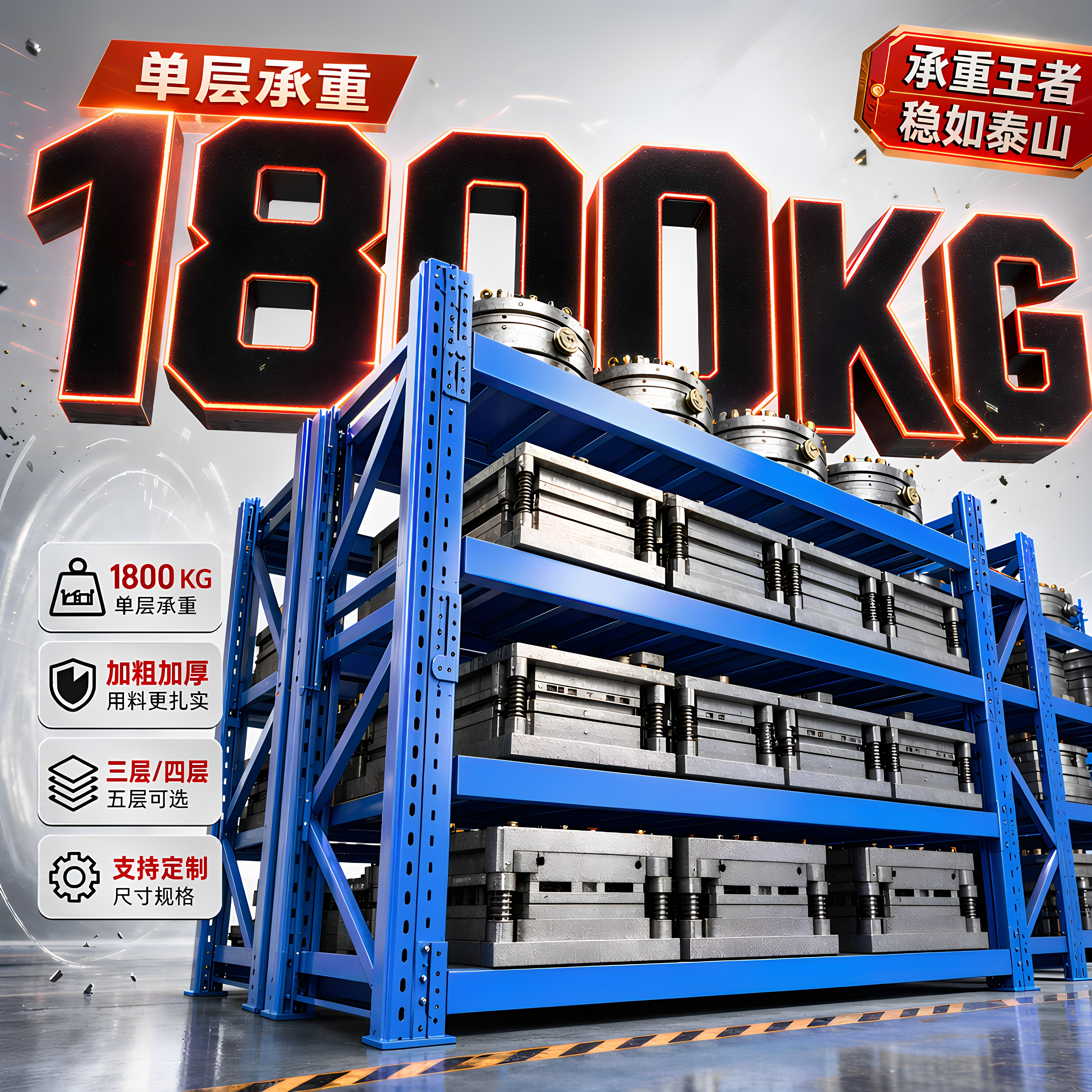 重型货架超强承重500kg加厚工业仓储多层置物架库房模具货架