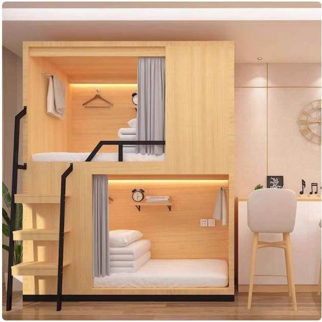 青年旅社上下铺公寓床员工宿舍双层床儿童学生全实木太空舱上下床