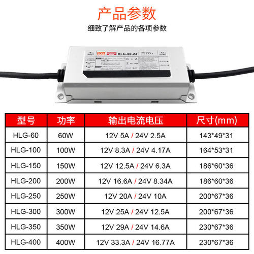 防水开关电源LPV/HLG-350W-12V60W100W400W24V户外可地埋直流电源