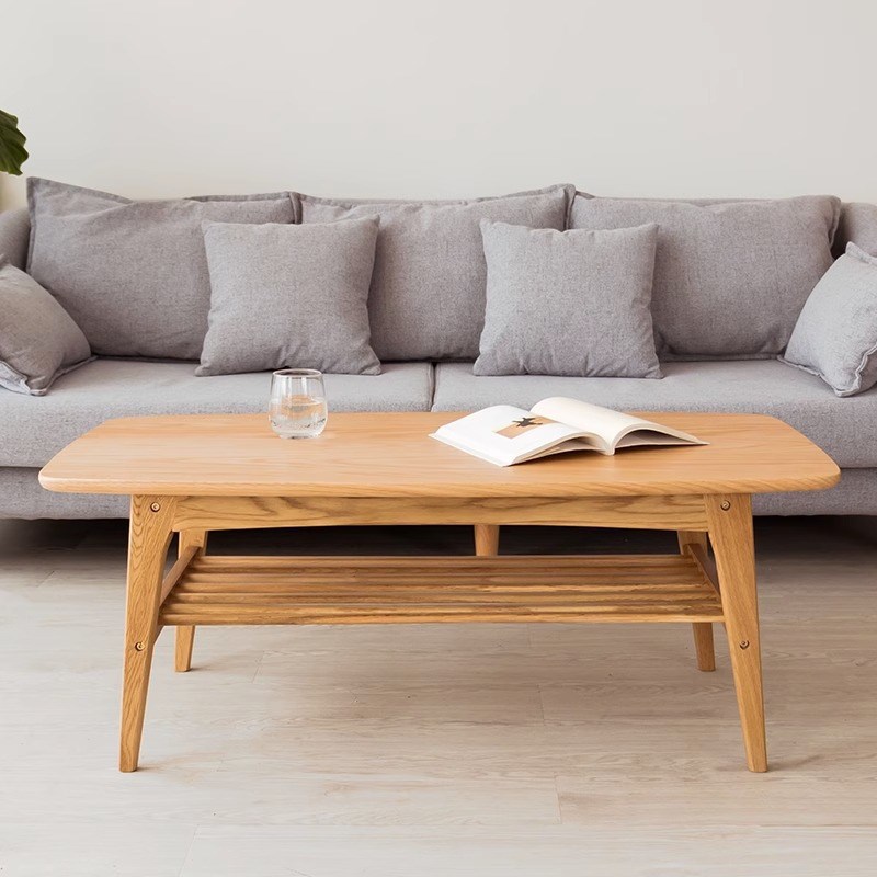 北欧全实木茶几橡木茶桌现代简约日式小户型双层置物长方形小矮桌