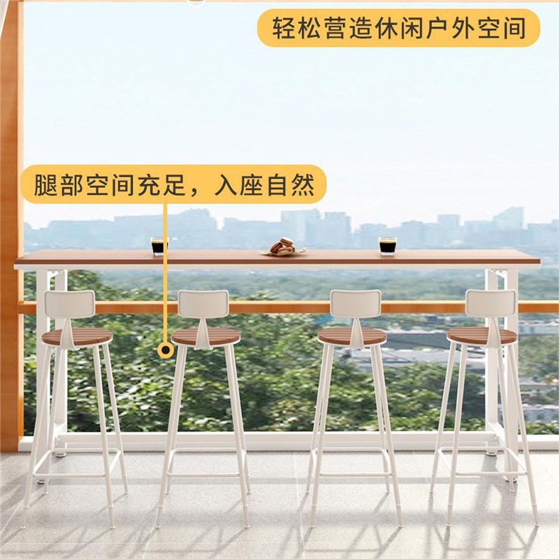 户外塑木吧台桌椅组合家用靠墙吧台餐桌椅露天长条酒吧桌高脚桌椅