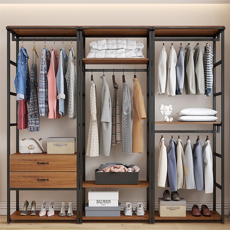 轻奢衣帽间衣帽架步入式家用卧室抽屉收纳组合落地双层衣架衣柜