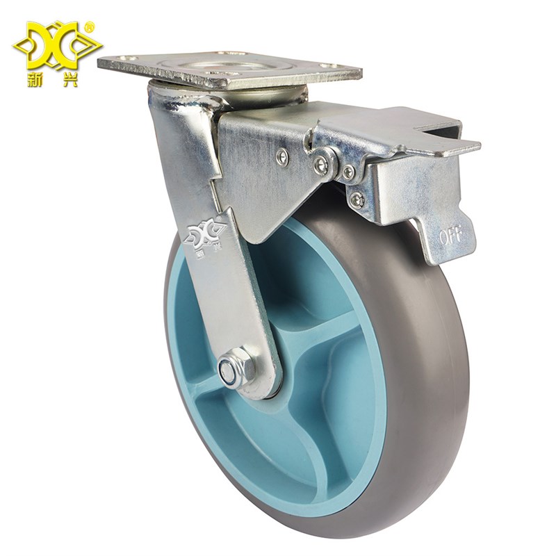 脚轮直供重型8寸TPR双轴动轮带剎房口车栏杆车推车脚轮万向轮