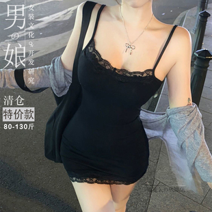 蕾丝裙子 大佬黑白色小众修身 特价 连衣裙日系吊带伪娘显瘦包臀女装