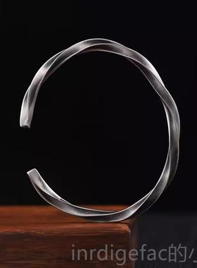 新款士999纯银莫比乌斯环手镯男款素圈足复古风生日礼物国男生银