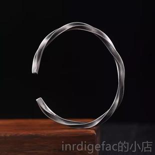 新款士999纯银莫比乌斯环手镯男款素圈足复古风生日礼物国男生银