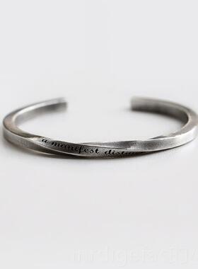 新款莫乌斯环制纯银手镯男女银开口情比侣银镯一对刻复字定手镯做