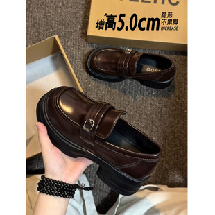 百搭软底乐福鞋 女秋2025新款 配裙子增高厚底小皮鞋 子 怪美主义