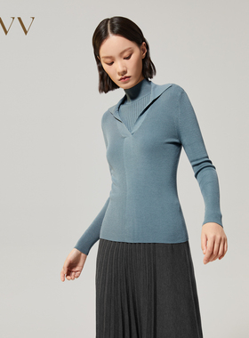 【黄金羊毛】OVV秋冬POLO领修身休闲羊毛长袖针织衫GNZAJ32110A
