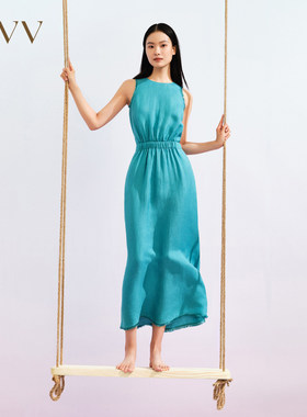 OVV春夏女装流苏装饰A字镂空度假风浪漫无袖连衣裙GQLWJ23008A