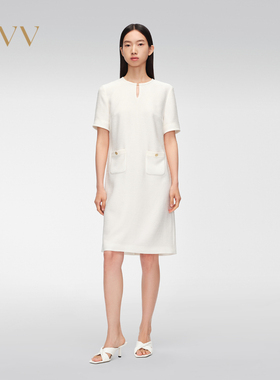 【经典粗花呢】OVV春夏新款女装醋酸圆领短袖连衣裙GQLBJ24009A