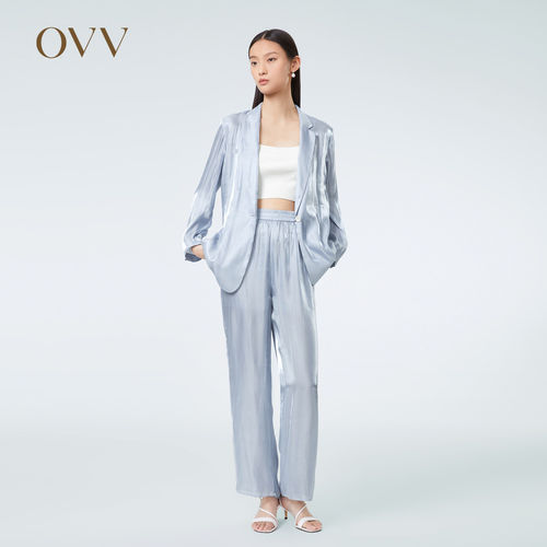松紧腰OVV休闲光泽感直筒裤