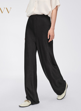 OVV春夏女装基础易搭压花缎面简约直筒休闲长裤GKCAJ14004A
