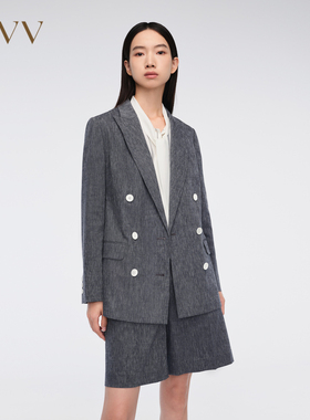 OVV春夏新款女装韩国进口亚麻混纺双排扣西服外套GTXEJ14012A