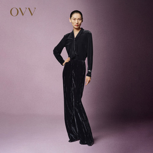 【极夜丝绒】OVV秋冬女奢华雅致直筒休闲通勤西裤GTXFJ34106A