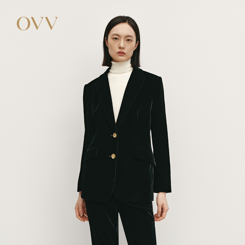 【极夜丝绒】OVV秋冬女装进口面料戗驳领西服外套GTXEJ34103A