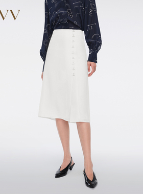 OVV春夏新款女装A字版型小白裙腰侧金属环半身裙GQDDJ14009A