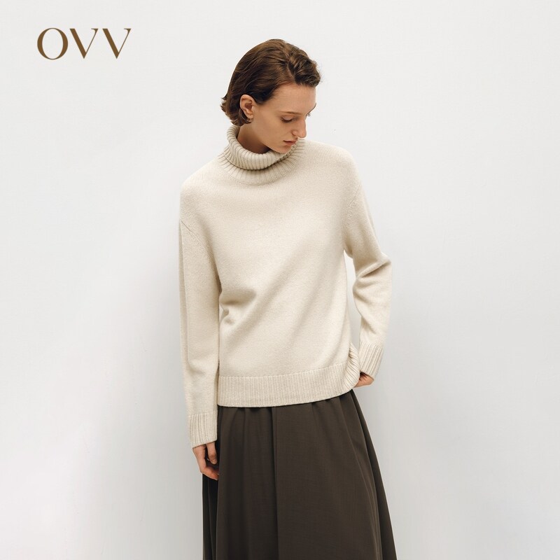 OVV秋冬女装羊毛羊绒混纺可翻折高领舒适长袖针织衫GNZAJ34120A