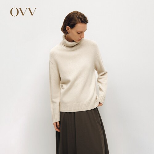 OVV秋冬女装羊毛羊绒混纺可翻折高领舒适长袖针织衫GNZAJ34120A